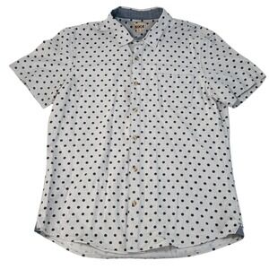 1901 Mens XL Light Gray Navy Polka Dot Short Sleeve Button Down Cotton Shirt